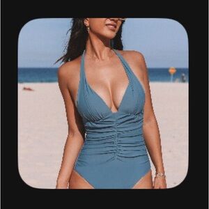Cupshe Super Bloom Retro Plunging Halter One-Piece Swimsuit